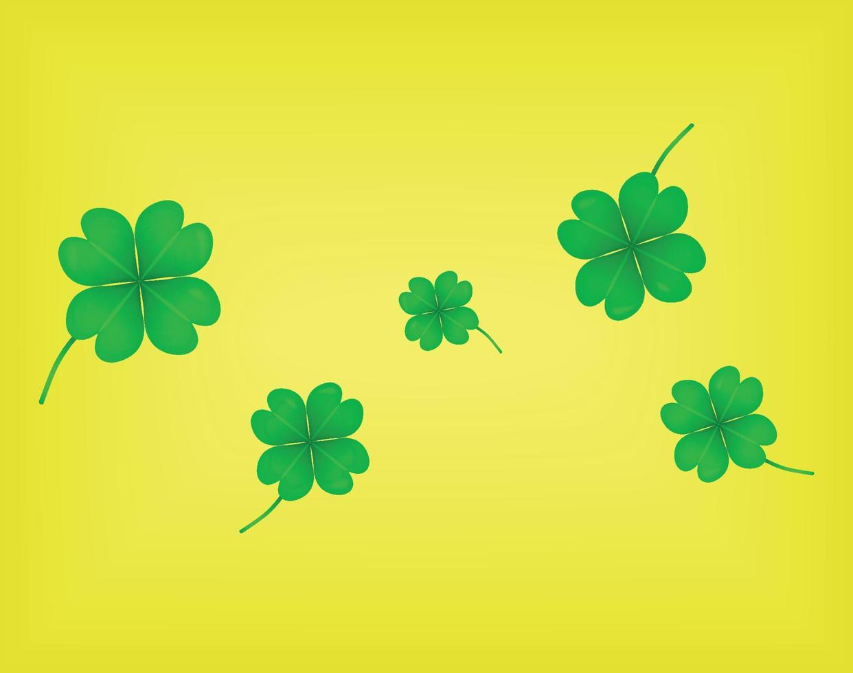 feuilles de trèfle isolées sur fond jaune. symbole irlandais vert bonne chance. trèfle vectoriel pour la conception de cartes de voeux de vacances de saint patrick