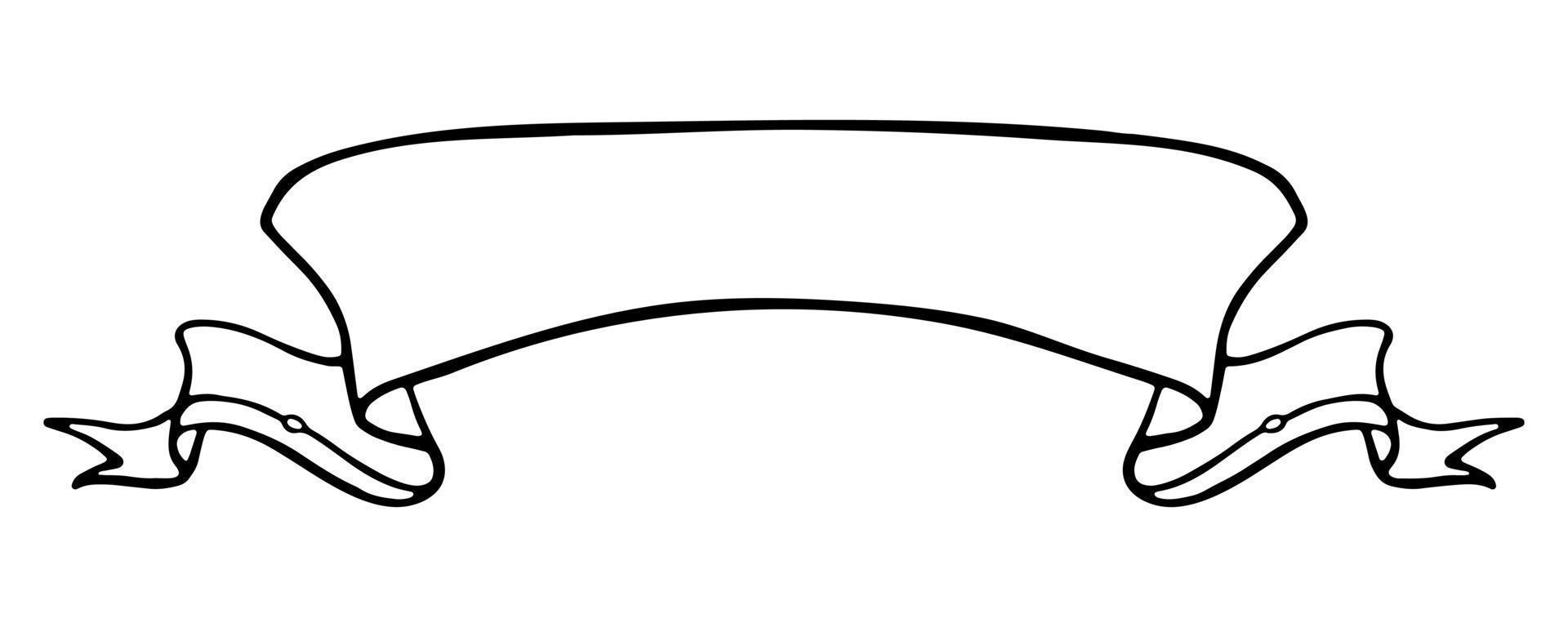contour de ruban signe de contour de bannière de texte de doodle. icône de drapeau vintage linéaire de ruban décoratif, insigne graphique de vente. symbole de contour noir ruban simple isolé sur illustration vectorielle blanc vecteur