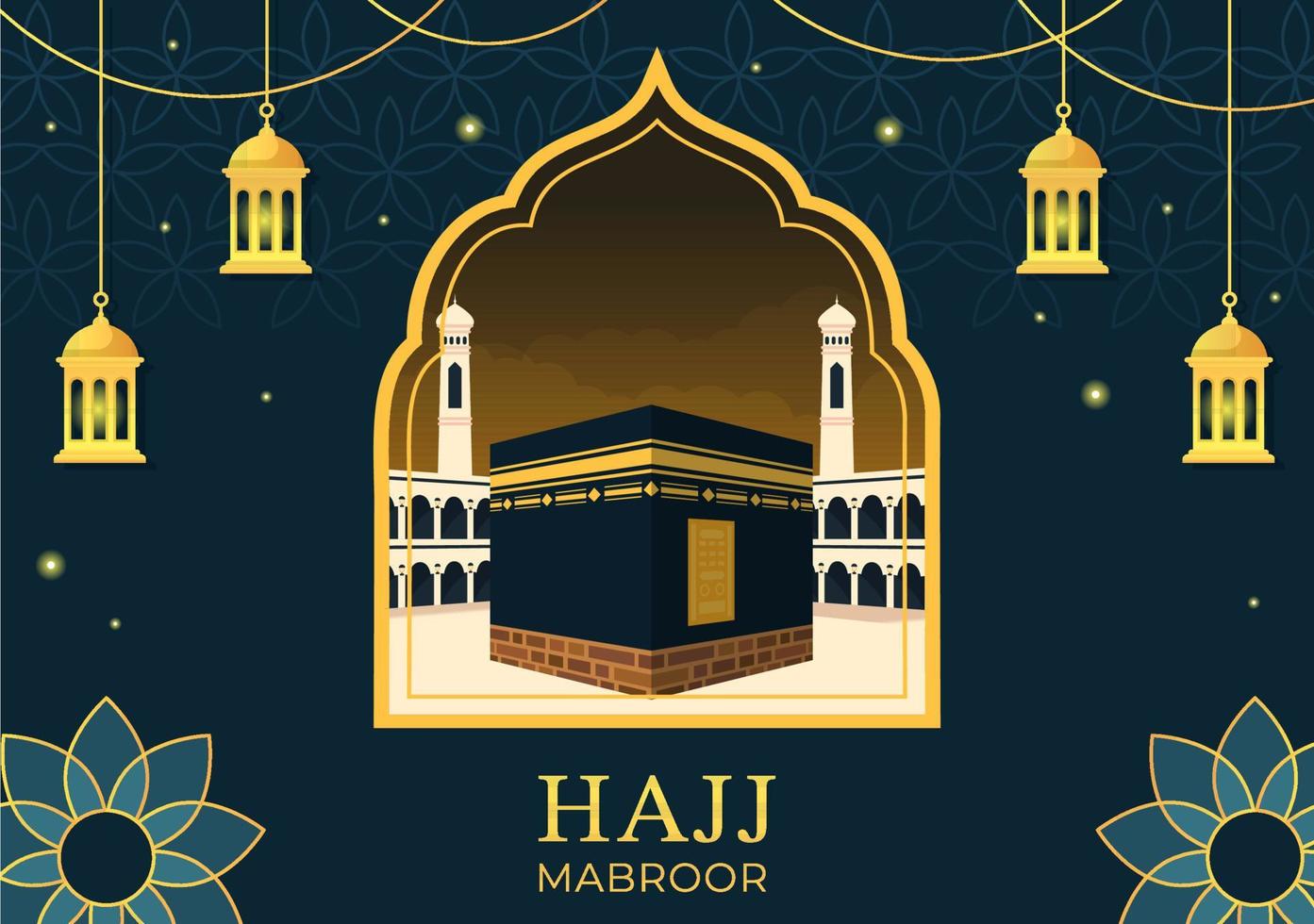 illustration de dessin animé hajj ou umrah mabroor avec makkah kaaba adaptée aux modèles d'arrière-plan, d'affiche ou de page de destination vecteur