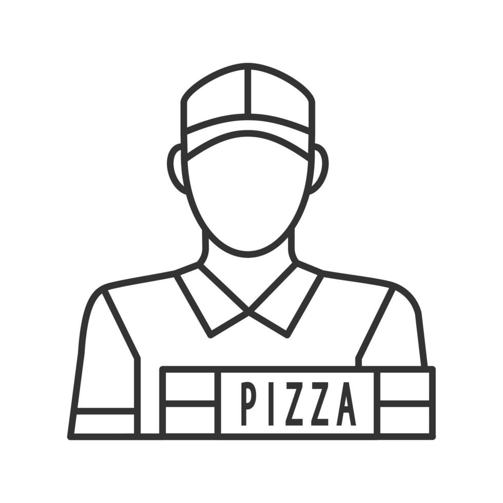 icône linéaire de livreur de pizza. service de livraison. illustration de la ligne mince. symbole de contour. dessin de contour isolé de vecteur