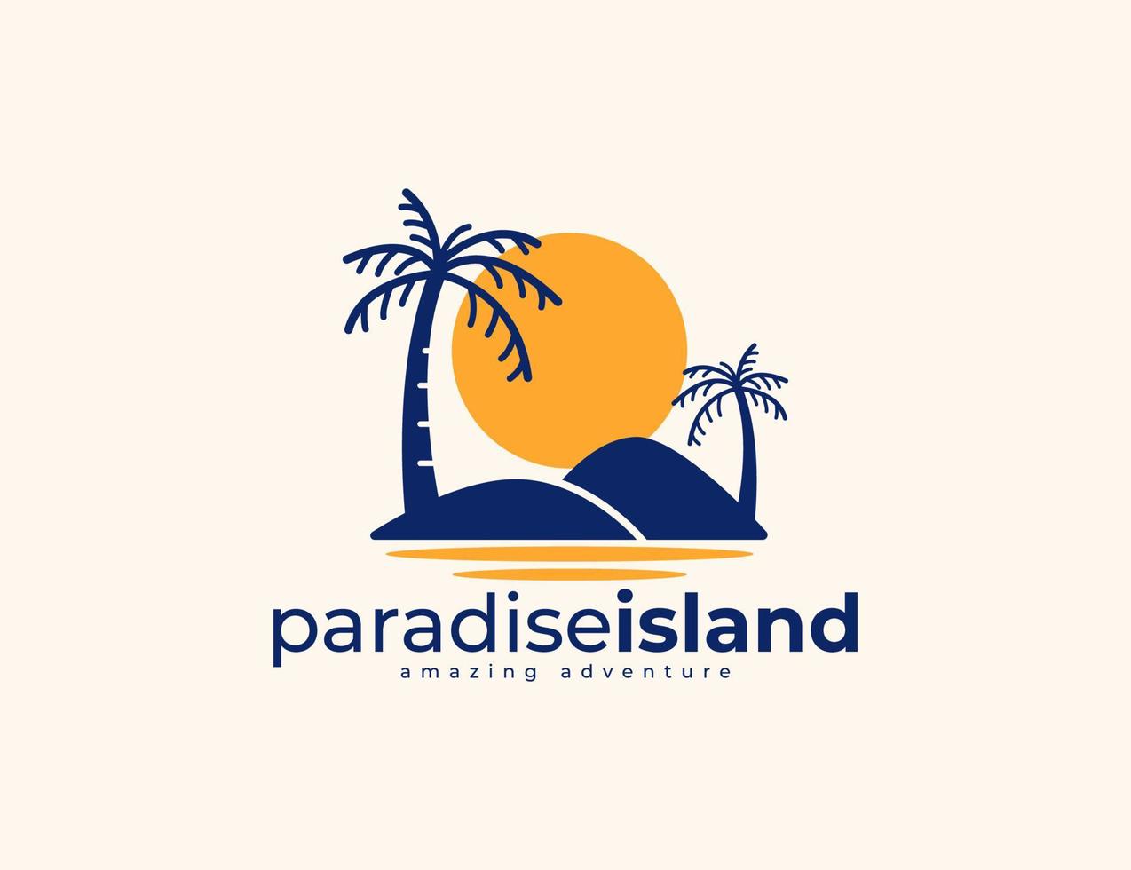 création de logo de l'île au coucher du soleil et palmier vecteur