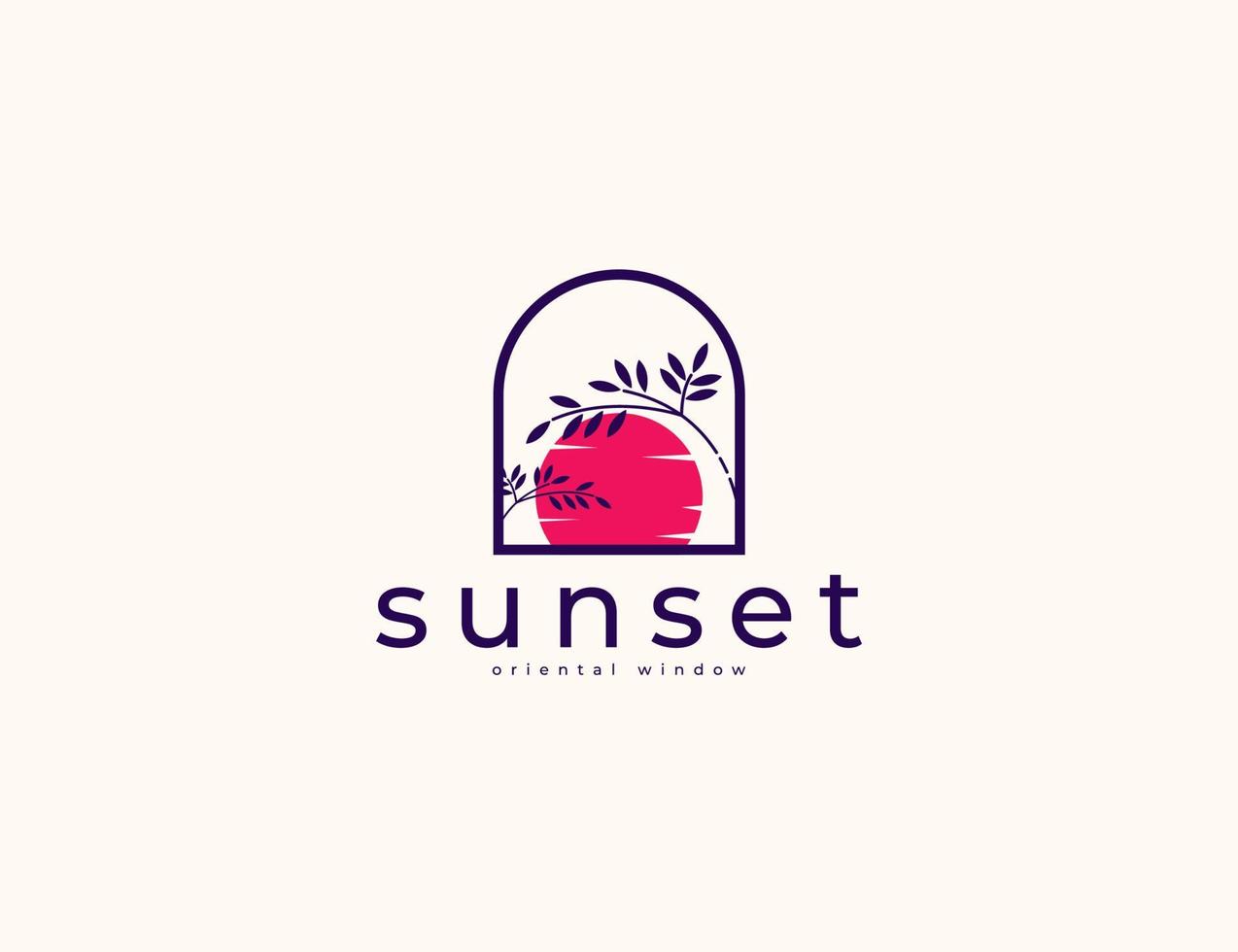 feuilles minimalistes et soleil avec logo illustration coucher de soleil vecteur