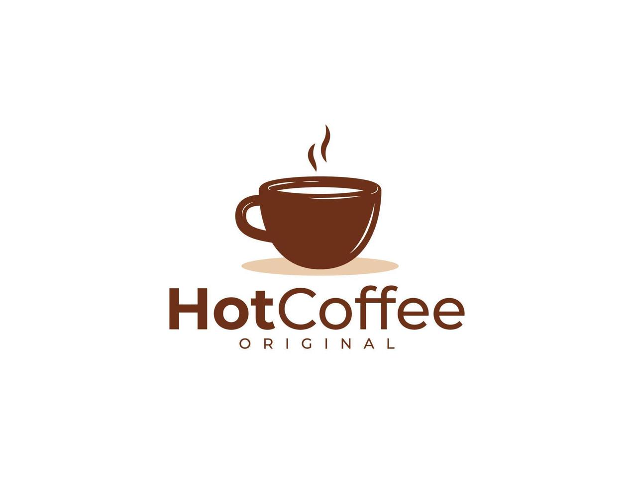 modèle de conception de logo de café chaud avec une tasse brune vecteur