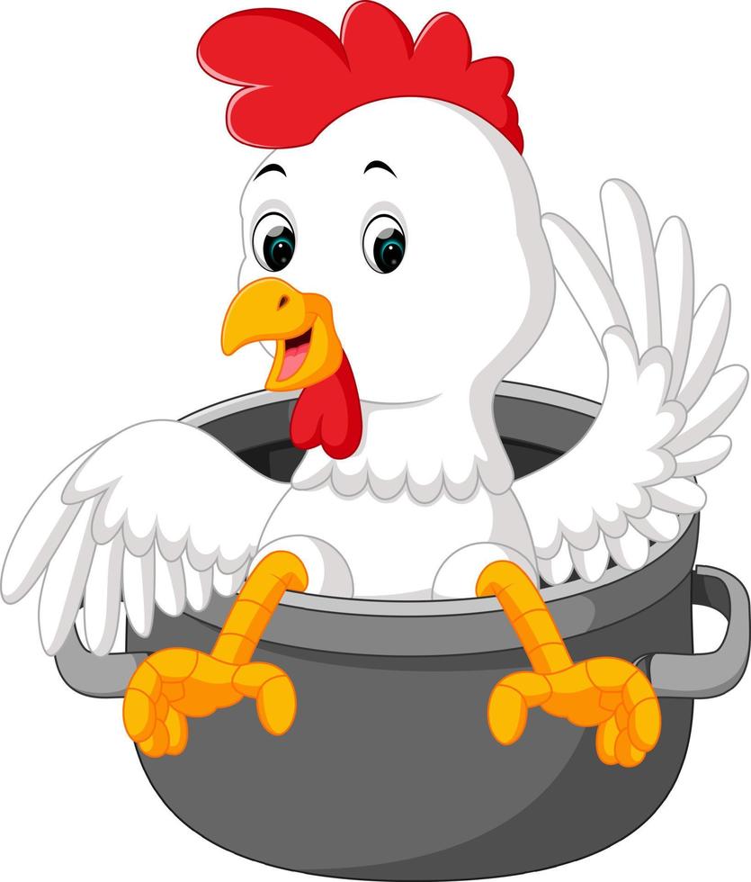 dessin animé de poulet dans la casserole vecteur
