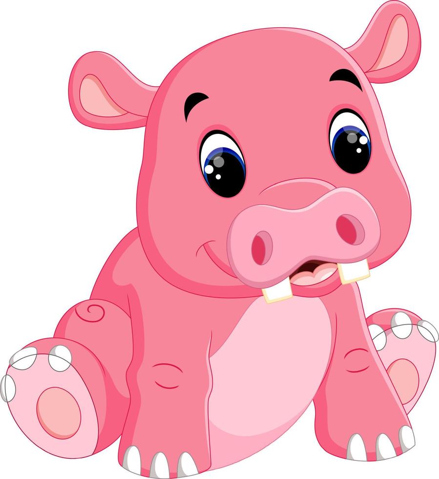 dessin animé heureux hippopotame assis vecteur