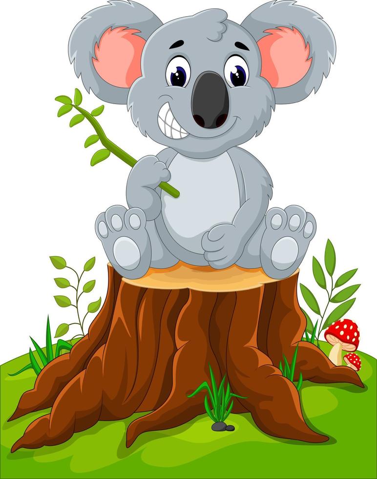 koala de dessin animé présentant sur une souche d'arbre vecteur