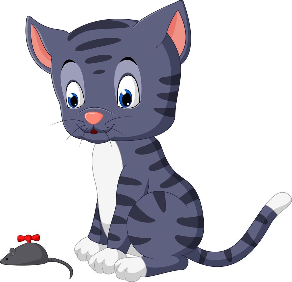 dessin animé de chat mignon jouant à la souris vecteur