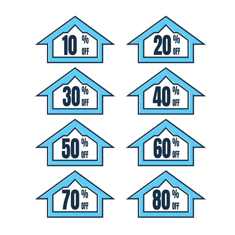 étiquette remise pour cent couleur conception vectorielle plate - promotion de coupon autocollant - symbole de la maison vecteur