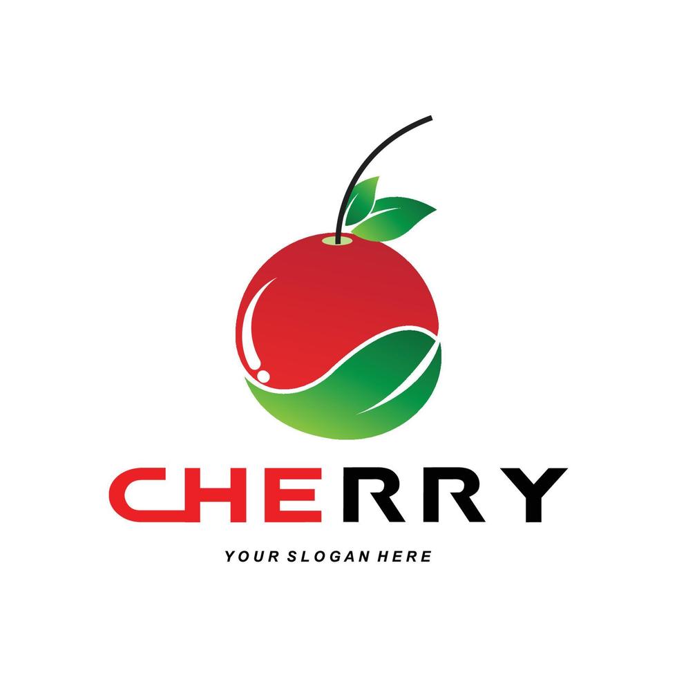 logo de fruit de cerise, illustration de vecteur de plante de couleur rouge, conception de magasin de fruit, compagnie, autocollant, marque de produit