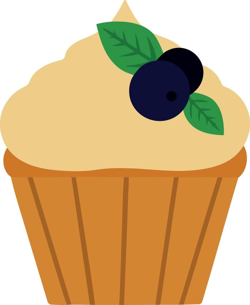 muffin appétissant avec de la crème blanche et des baies sur le dessus. image isolée sur fond blanc. illustration vectorielle à utiliser comme élément de conception dans le menu affiches publicitaires dépliants vecteur