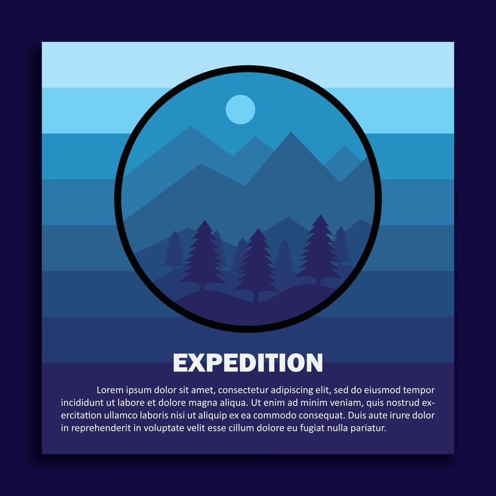 modèle de conception d'illustration de paysage, accompagné d'éléments de montagnes, d'arbres et de collines. vecteur