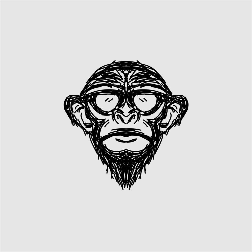 le logo de gorille de singe de visage d'amusement d'art de griffonnage avec le fond blanc vecteur