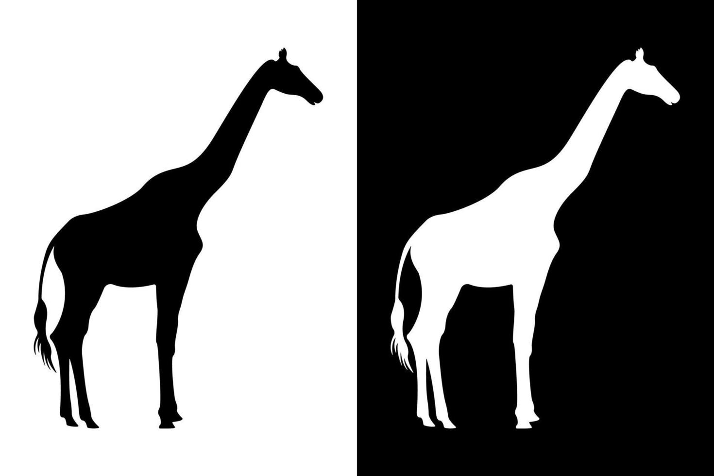 girafe silhouette vue de côté isolé fond noir et blanc vecteur