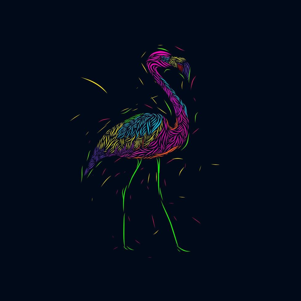 la ligne d'oiseau flamingo pop art potrait création de logo coloré avec fond sombre vecteur