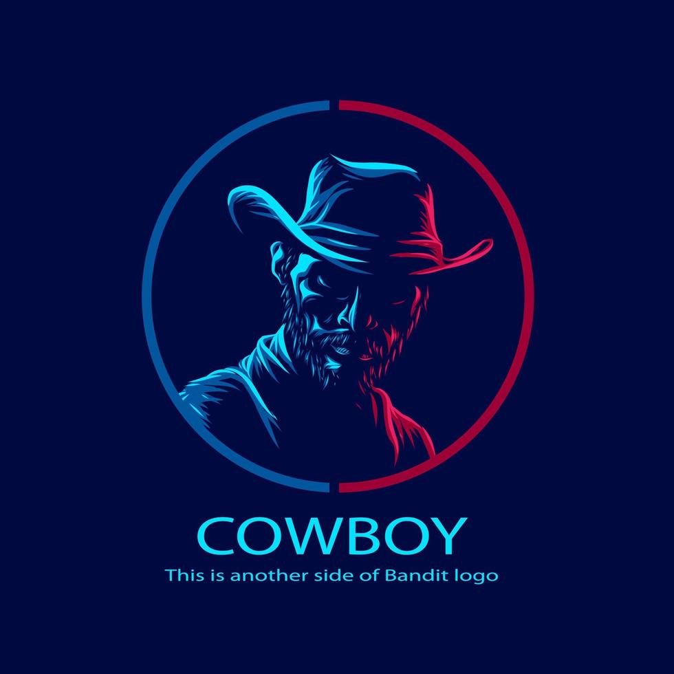 american bandit cowboy logo ligne pop art potrait design coloré avec fond sombre. illustration vectorielle abstraite. vecteur