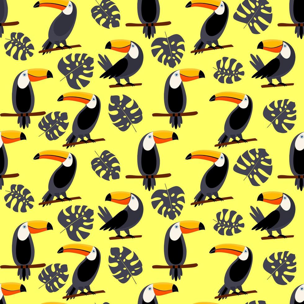 modèle sans couture d'oiseau de jungle dans le style de griffonnage avec le toucan simple. impression vectorielle à plat pour textile, tissu, emballage cadeau, papiers peints. vecteur