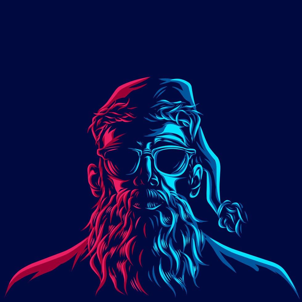 cool funky santa claus noël sur décembre ligne de logo pop art portrait design coloré avec un fond sombre. illustration vectorielle abstraite. vecteur