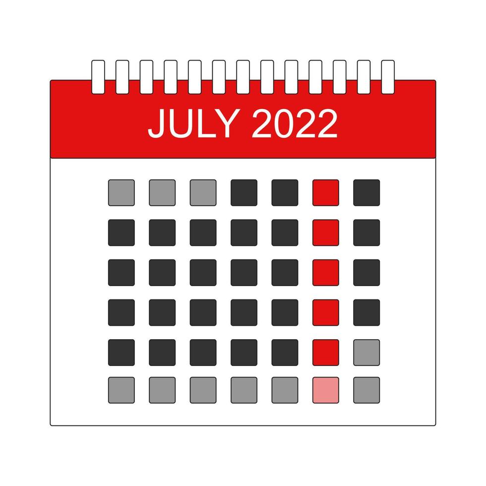 conception de vecteur de calendrier mensuel de juillet 2022