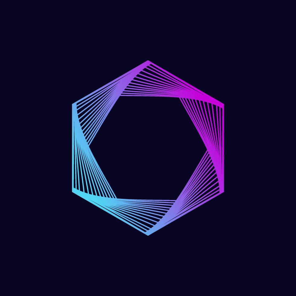 forme hexagonale de lignes tourbillonnantes colorées. élément géométrique filaire torsadé de vecteur. symbole abstrait composé d'hexagones. spirale graphique de la technologie. vecteur