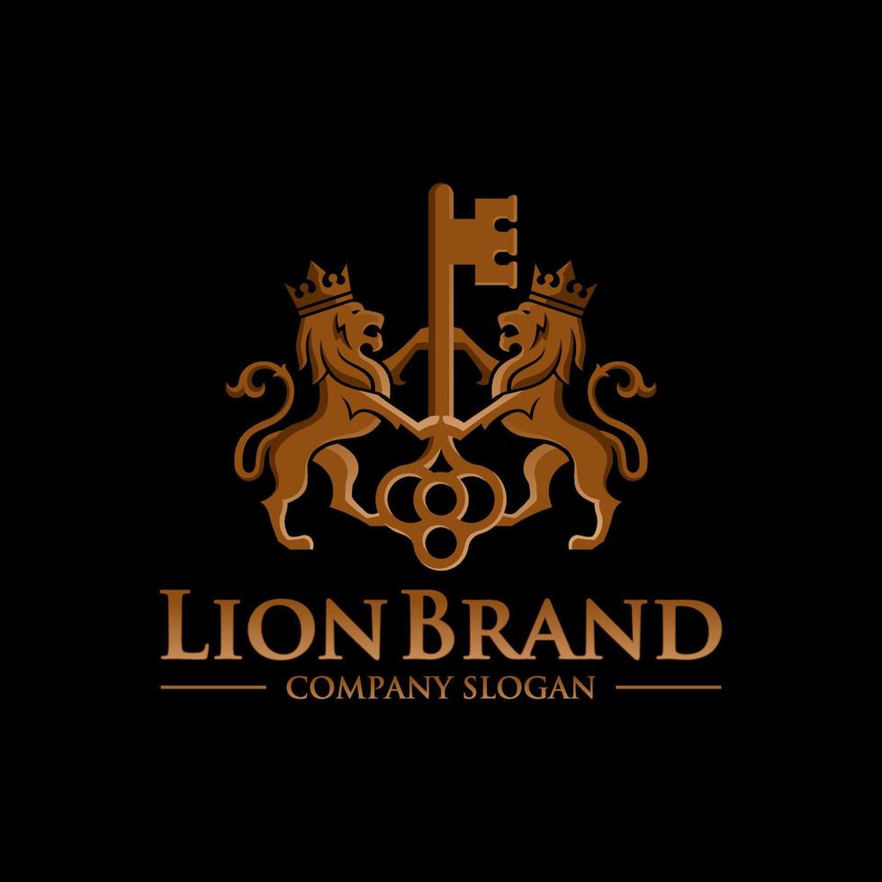 style de ligne moderne de l'emblème héraldique du lion avec un bouclier et une couronne - illustration vectorielle vecteur
