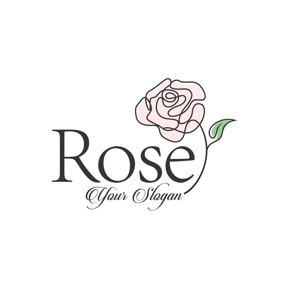 modèle de conception de logo vectoriel rose, icône de beauté de pétale de ligne minimale, signe abstrait floral de salon, illustration vectorielle