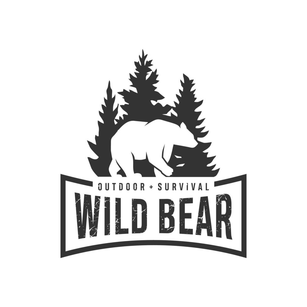 modèle de vecteur de conception de logo ours vintage