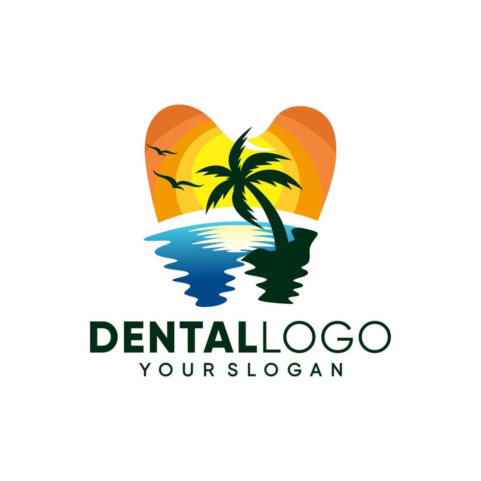 dent moderne dents dentaires sur la plage inspiration de conception de logo vecteur