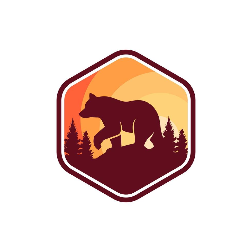 modèle de vecteur de conception de logo ours vintage
