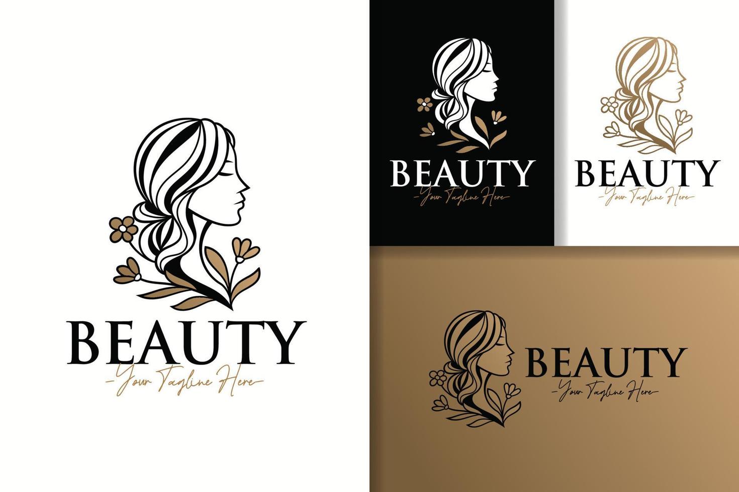 modèle de conception de logo or féminin beauté naturelle femme vecteur