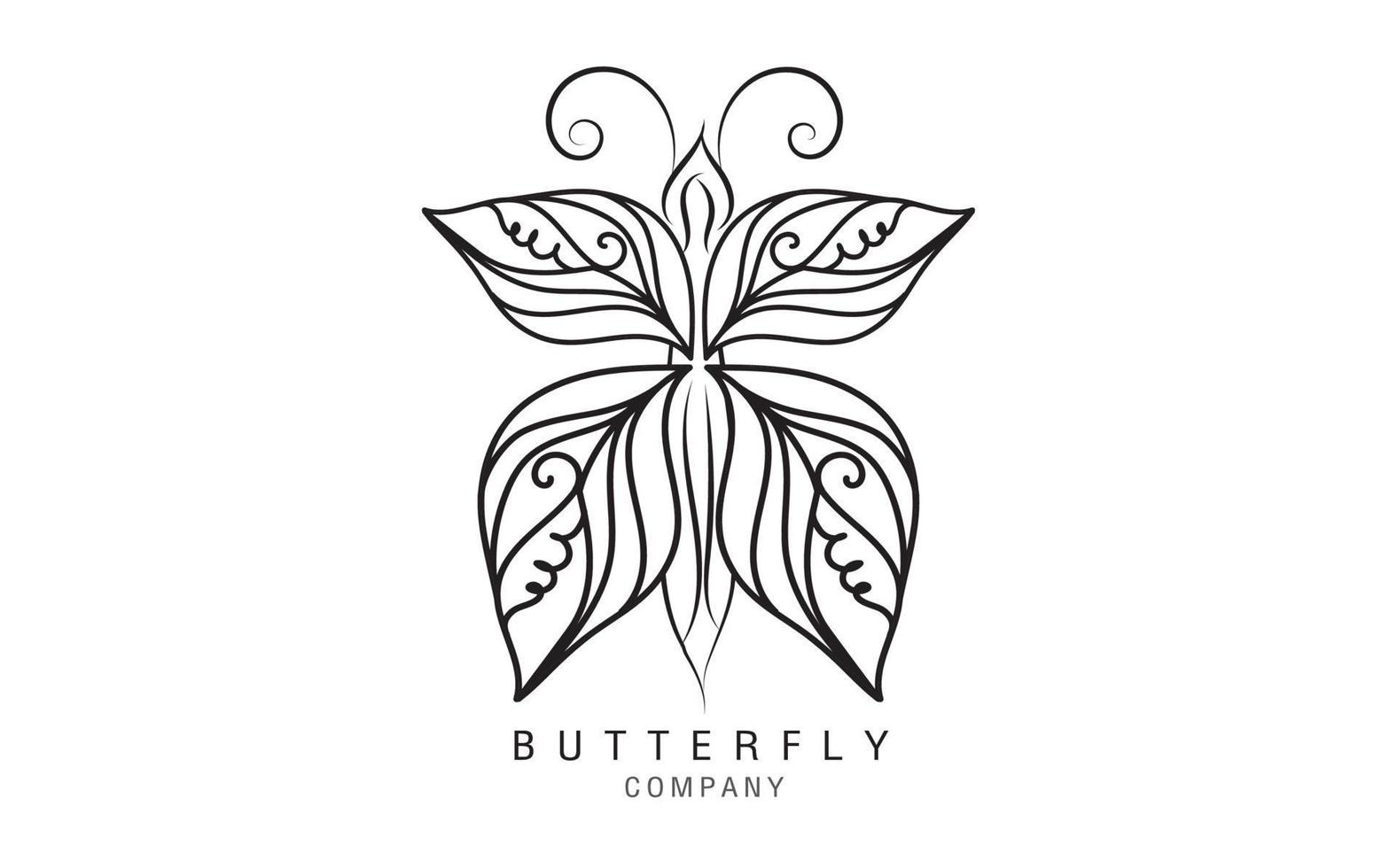 modèle vectoriel de logo papillon pour cosmétique, beauté, spa. illustration de papillon dessiné main noir et blanc. style vintage