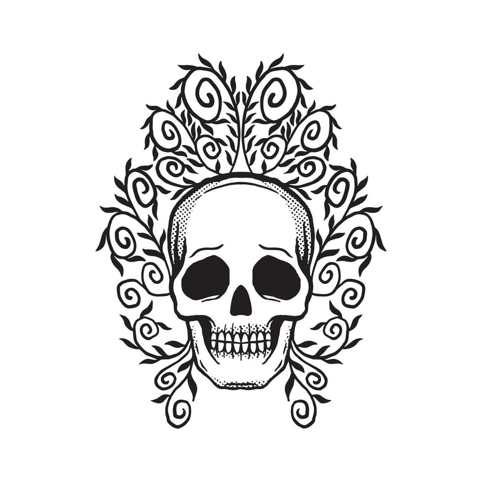 illustration de doodle floral crâne dessiné à la main pour affiche d'autocollants de tatouage, etc. vecteur