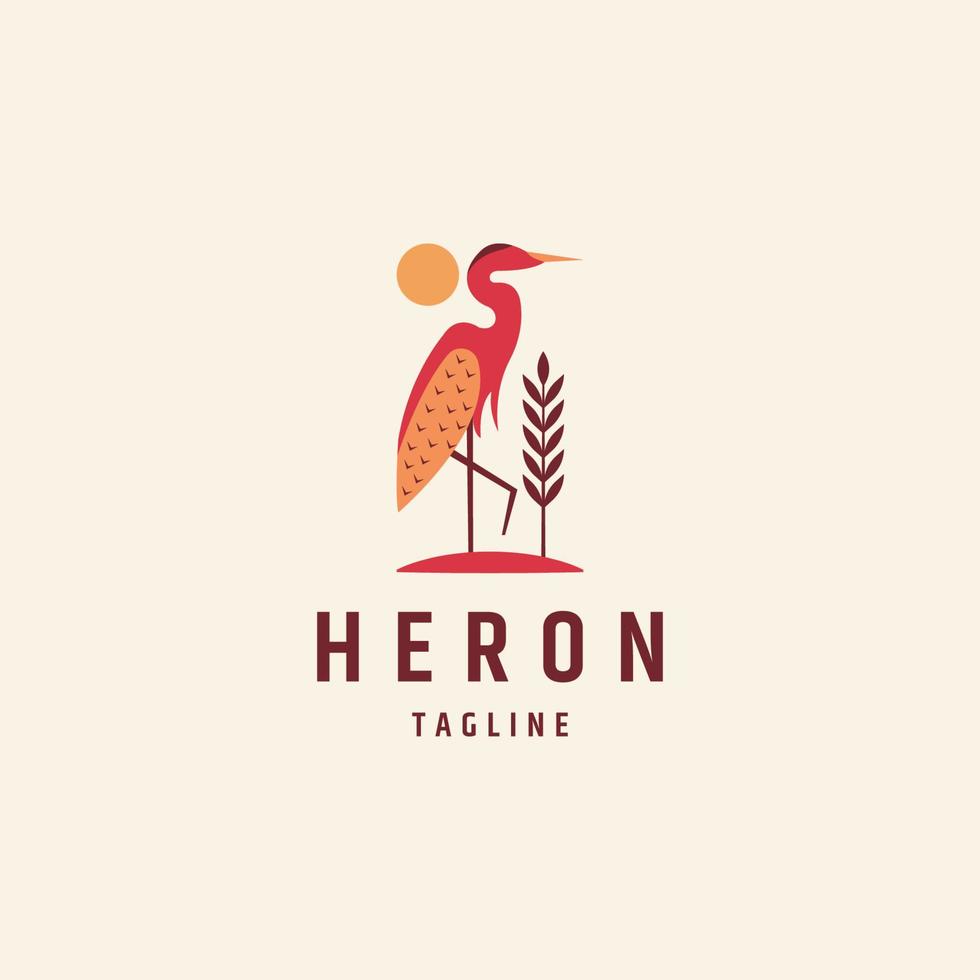 modèle de conception d'icône de logo de héron ou de cigogne vecteur plat