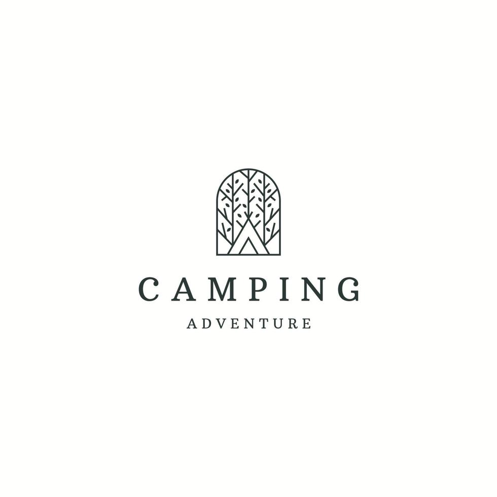 logo de camping avec modèle de conception d'icône de logo de style de ligne vecteur plat