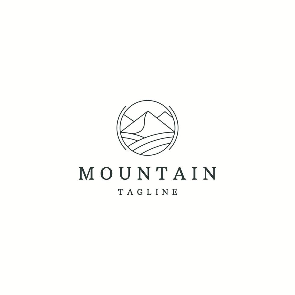 montagne avec modèle de conception d'icône de logo de style de ligne vecteur plat
