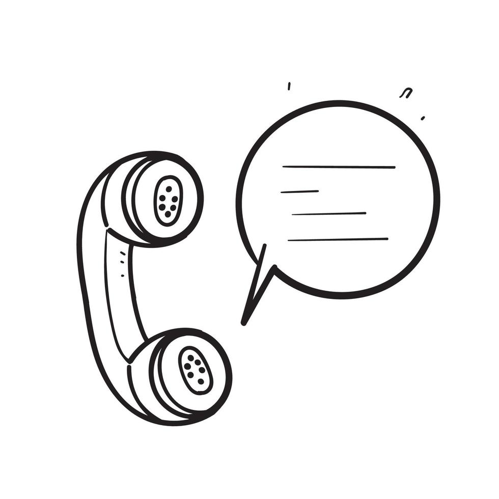 combiné de téléphone doodle dessiné à la main avec vecteur d'illustration de bulle de dialogue