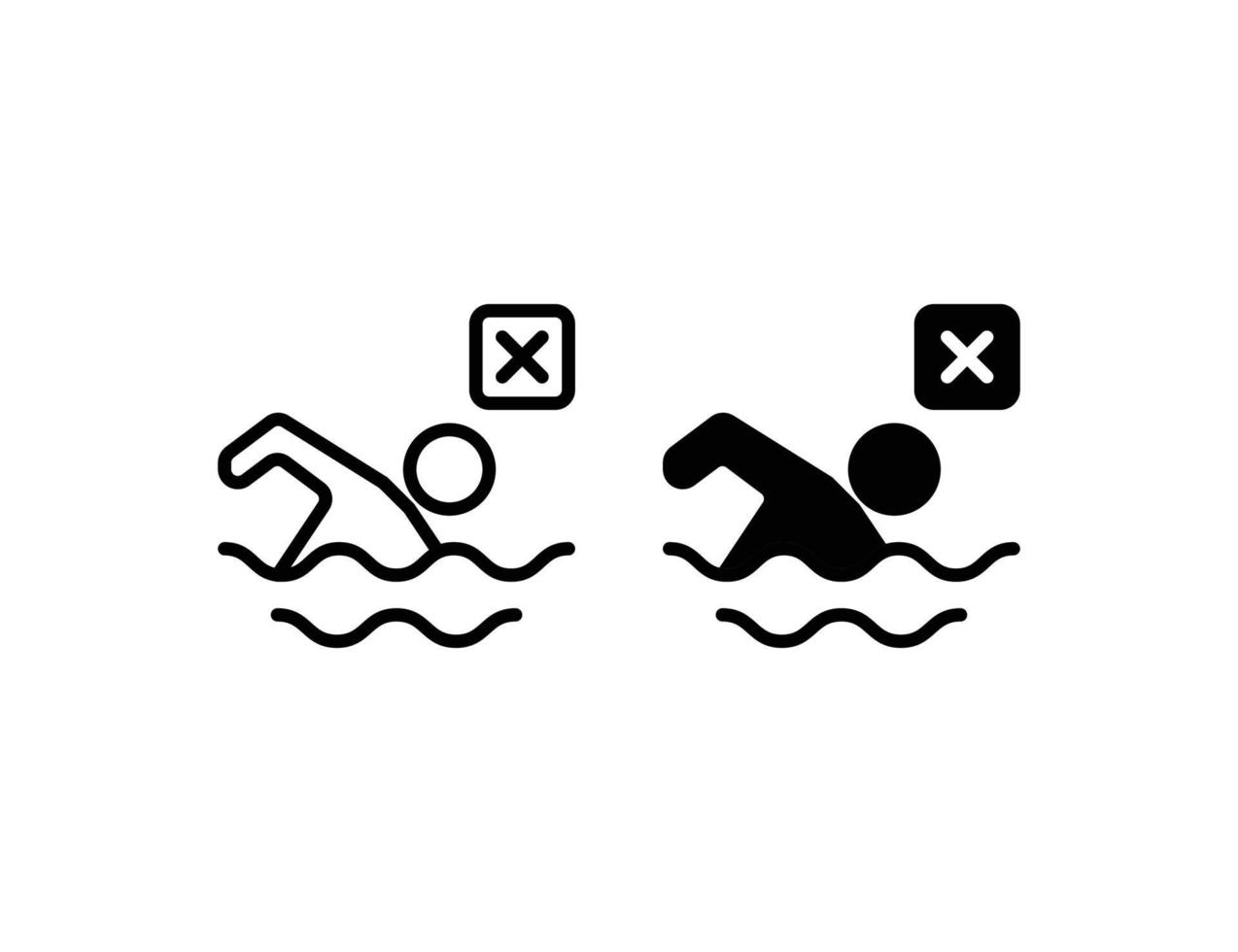 icônes de natation. icône de contour et icône solide vecteur