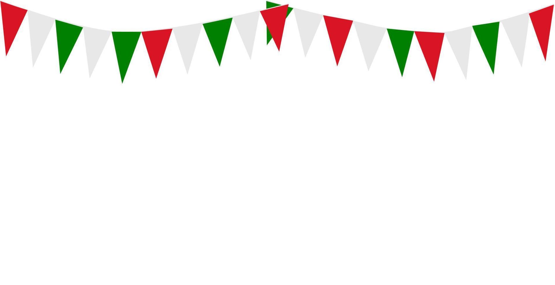 banderoles suspendues rouge blanc vert drapeau triangles fond de bannière. italie, iran, portugal, liban, biélorussie, bulgarie, mexique. fête, foire, fête, nation, carnaval, anniversaire, concepts d'anniversaire. vecteur