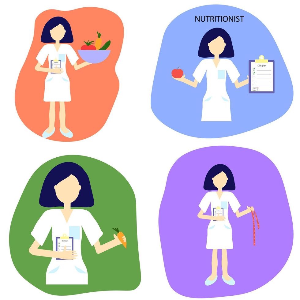 illustration vectorielle d'une femme médecin nutritionniste, illustration en couleur très péri. vecteur