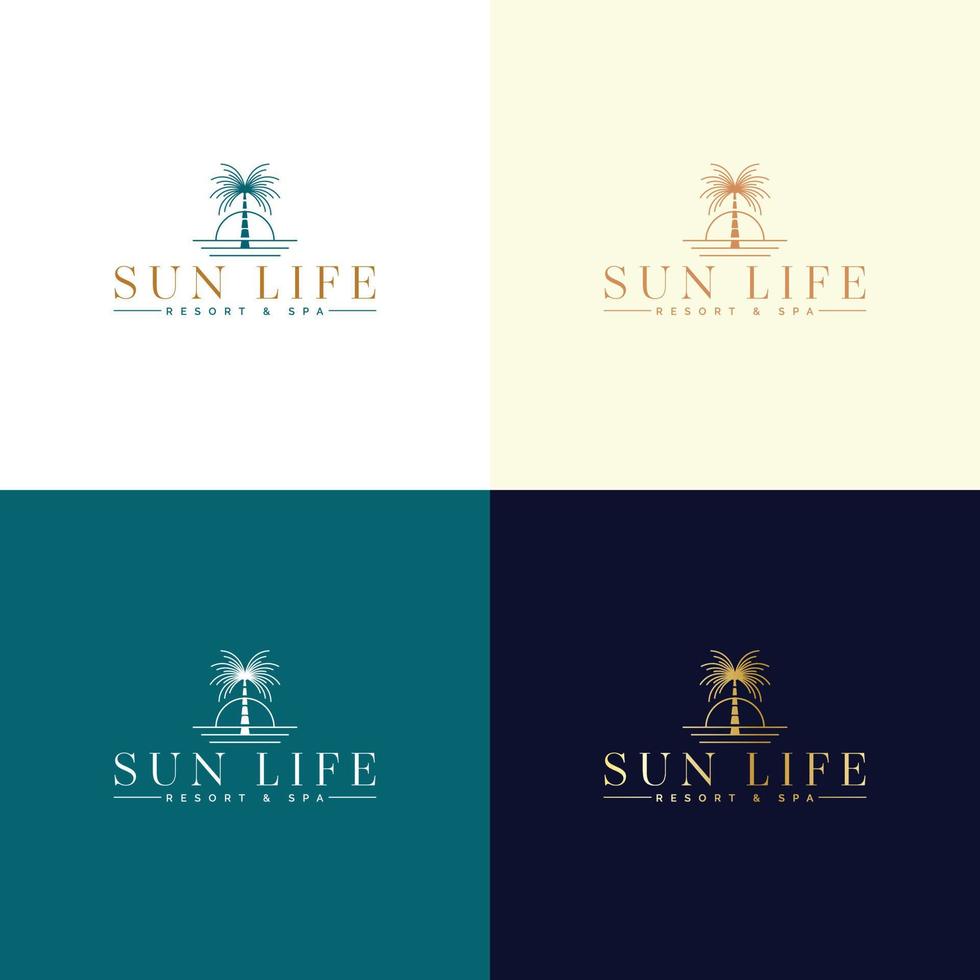 modèle de logo vectoriel avec palmier - icône abstraite d'été et de vacances et emblème pour les locations de vacances, les services de voyage, les spas tropicaux et le studio de beauté. création de logo sun life resort et spa