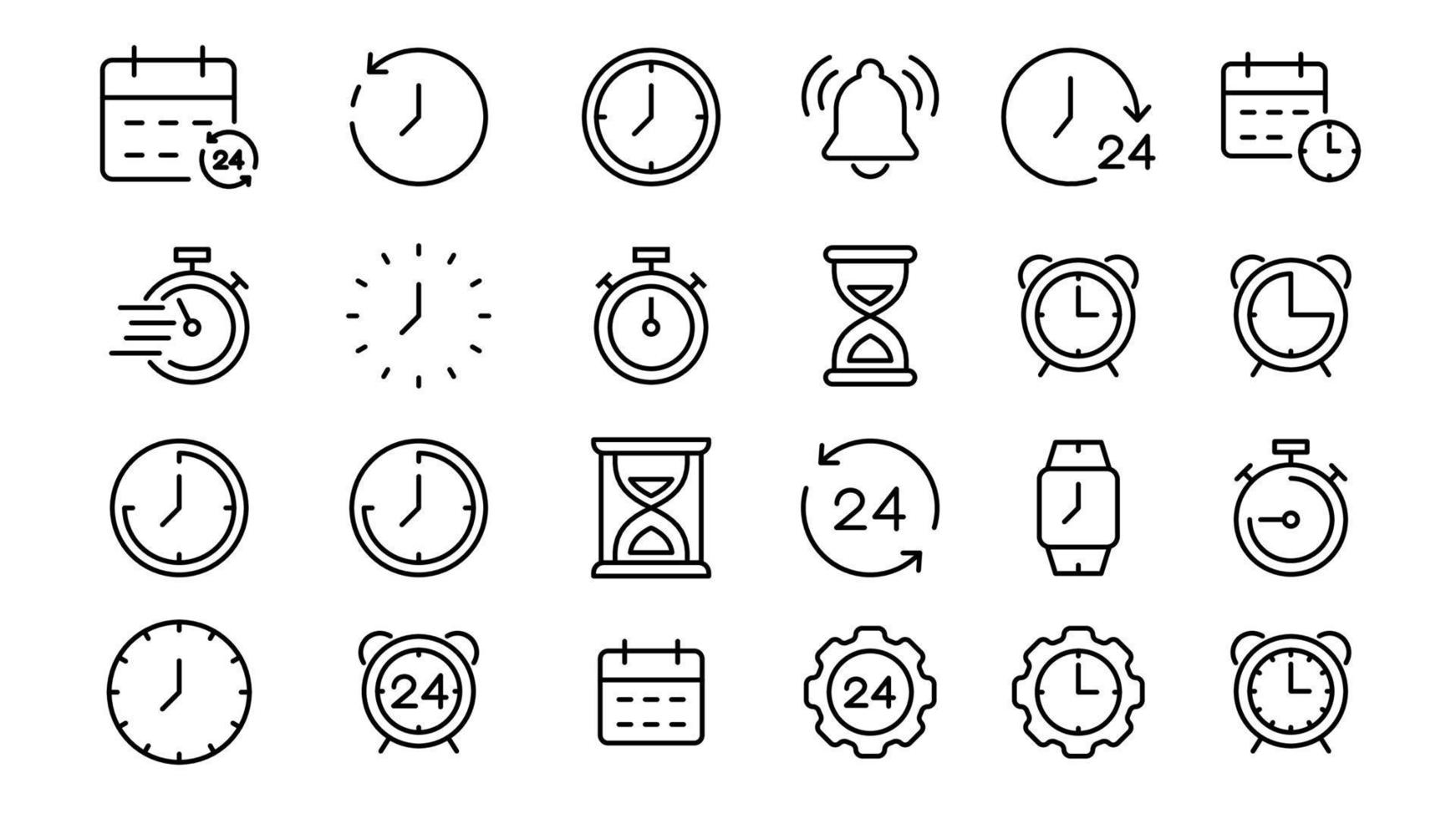 icônes de ligne d'heure et d'horloge. jeu d'icônes linéaires vectorielles. vecteur