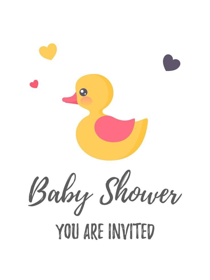 invitation verticale de douche de bébé avec un canard mignon de jouet. vecteur