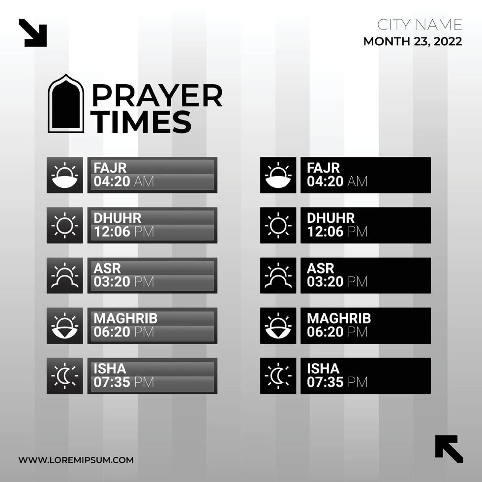 conception de calendrier de prière islamique noir et blanc vecteur