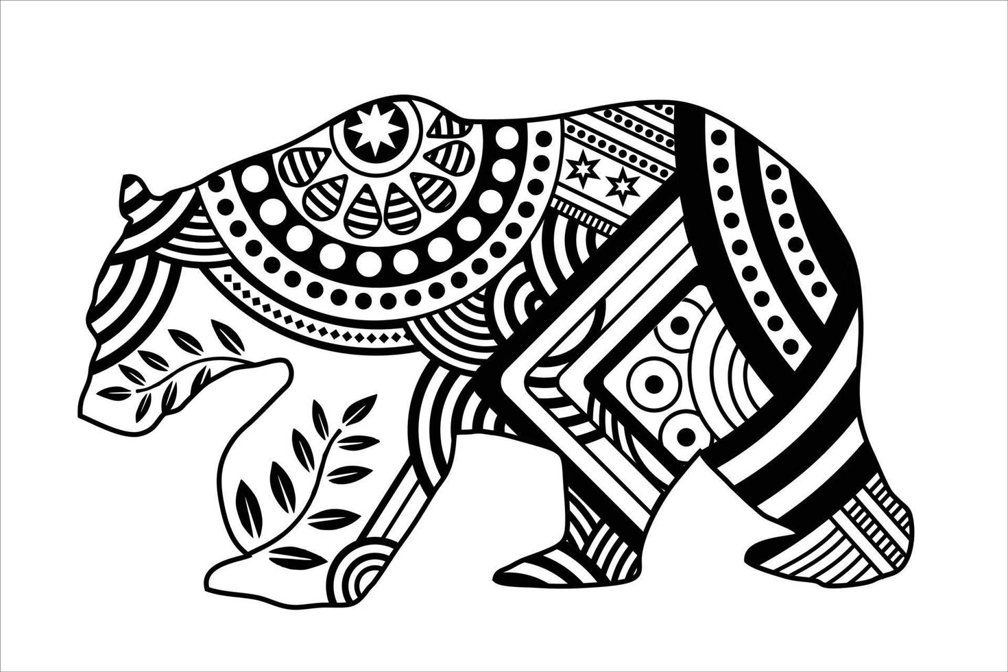 illustration d'ours avec des éléments de mandala abstraits isolés sur fond blanc vecteur