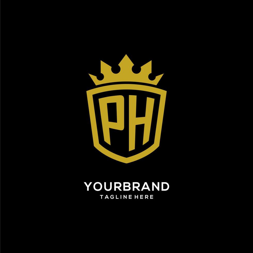 style de couronne de bouclier de logo ph initial, conception de logo monogramme élégant de luxe vecteur