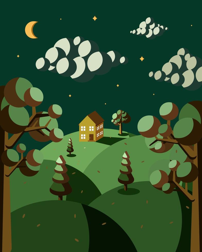 vecteur d'illustration de nuit de paysage naturel