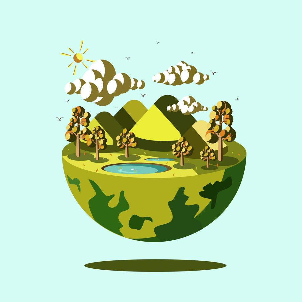 la belle terre verte, illustration de la terre avec décor naturel vecteur