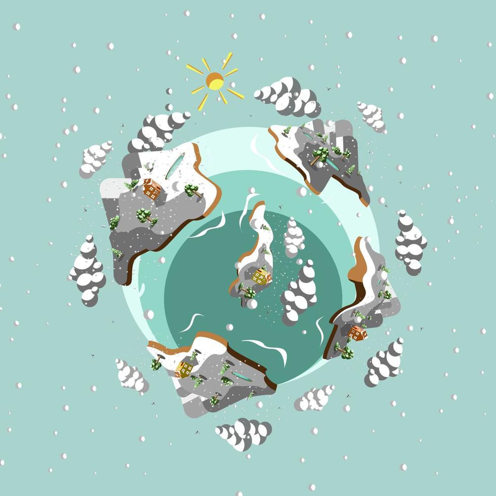 illustration vectorielle de la terre thème hiver 3d vecteur