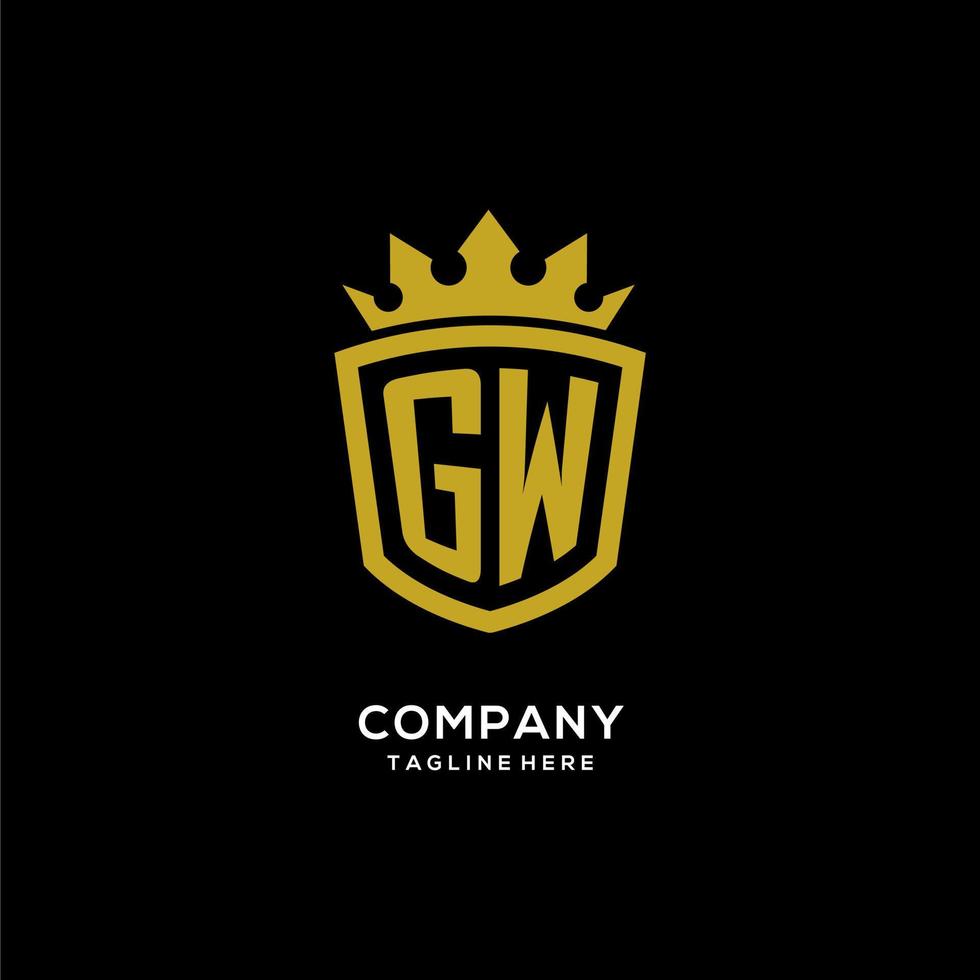 style de couronne de bouclier de logo gw initial, conception de logo monogramme élégant de luxe vecteur