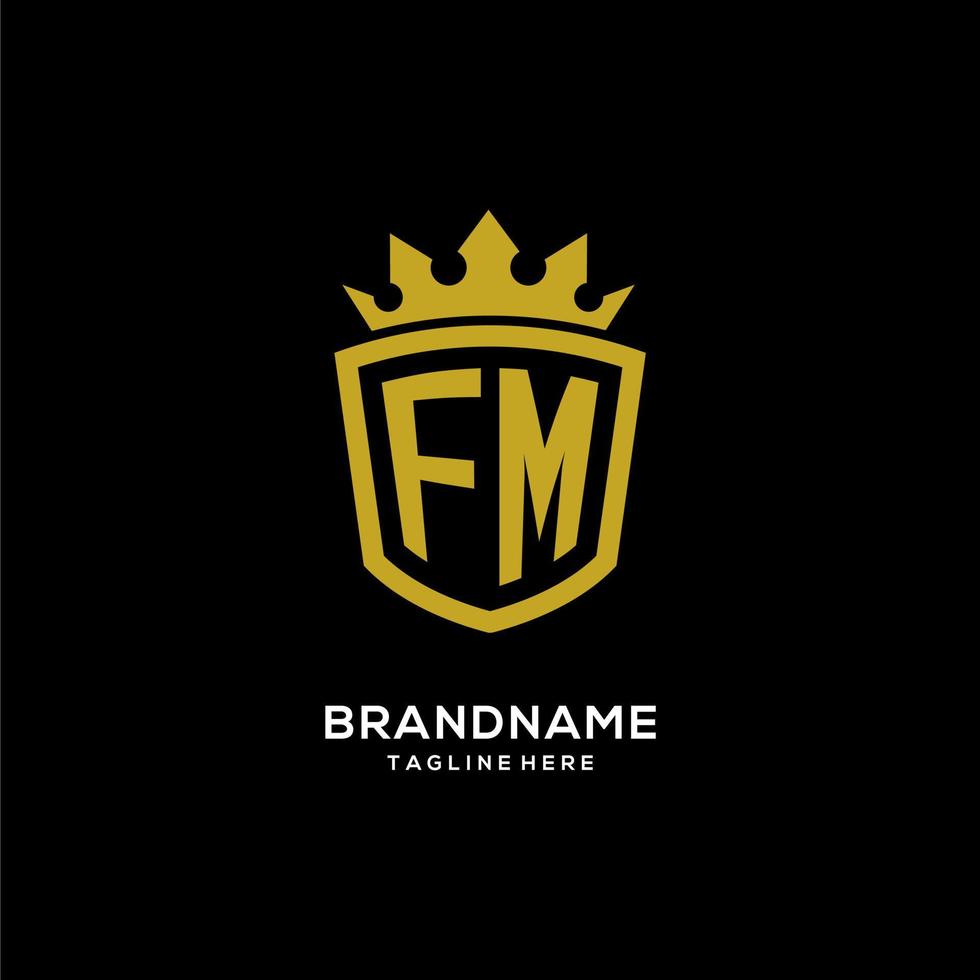 style de couronne de bouclier de logo fm initial, conception de logo monogramme élégant de luxe vecteur