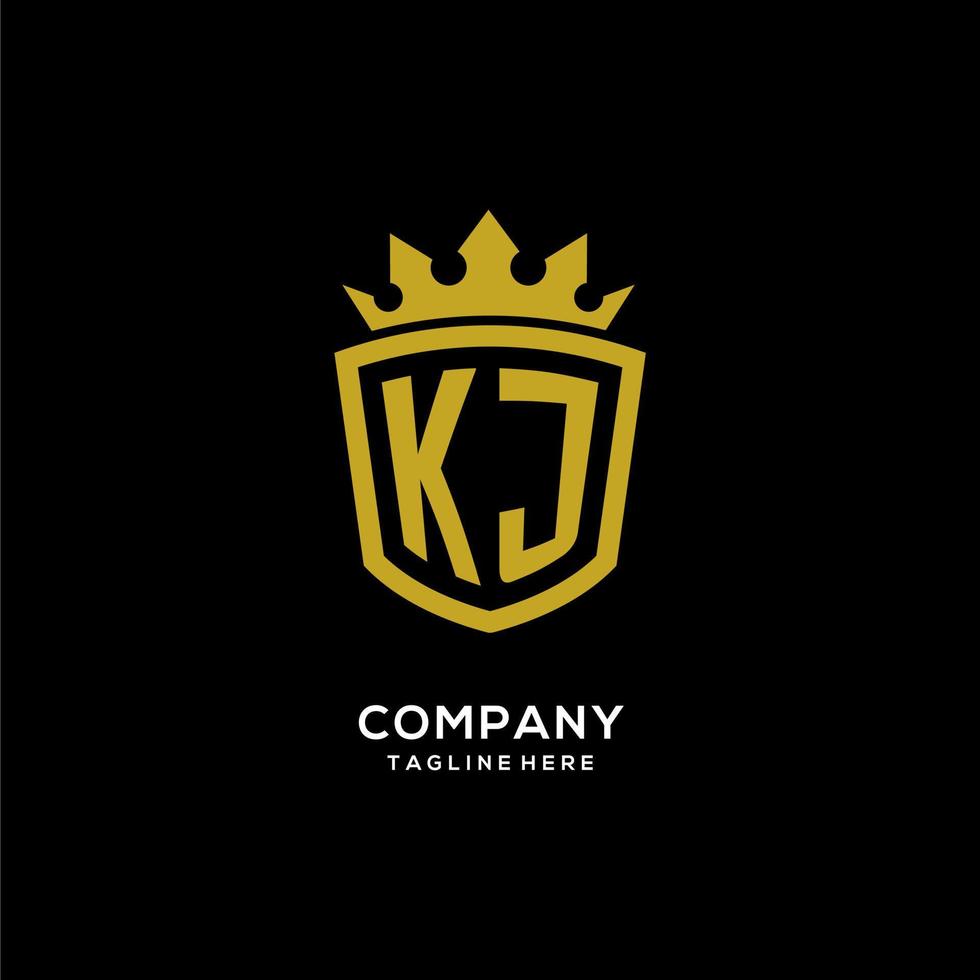 style de couronne de bouclier de logo kj initial, conception de logo monogramme élégant de luxe vecteur
